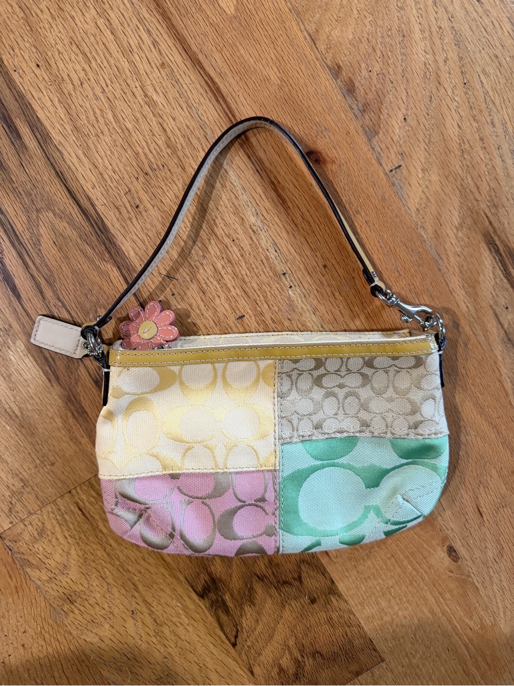 Vintage Coach Pastel Patchwork Small
Handbag/Wristlet with flower charm